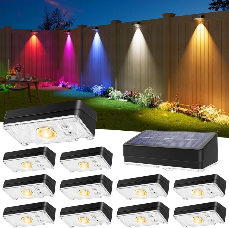 JOFIOS Solar Fence Lights Outdoor, 12 Pack, 50LM Ultra Bright, 3 Color Temperatures & RGB, IP65 Waterproof, Dusk-to-Dawn Solar Powered Fence Lights for Patio, Railing, Pool, Porch, Backyard(Black) - Image 1